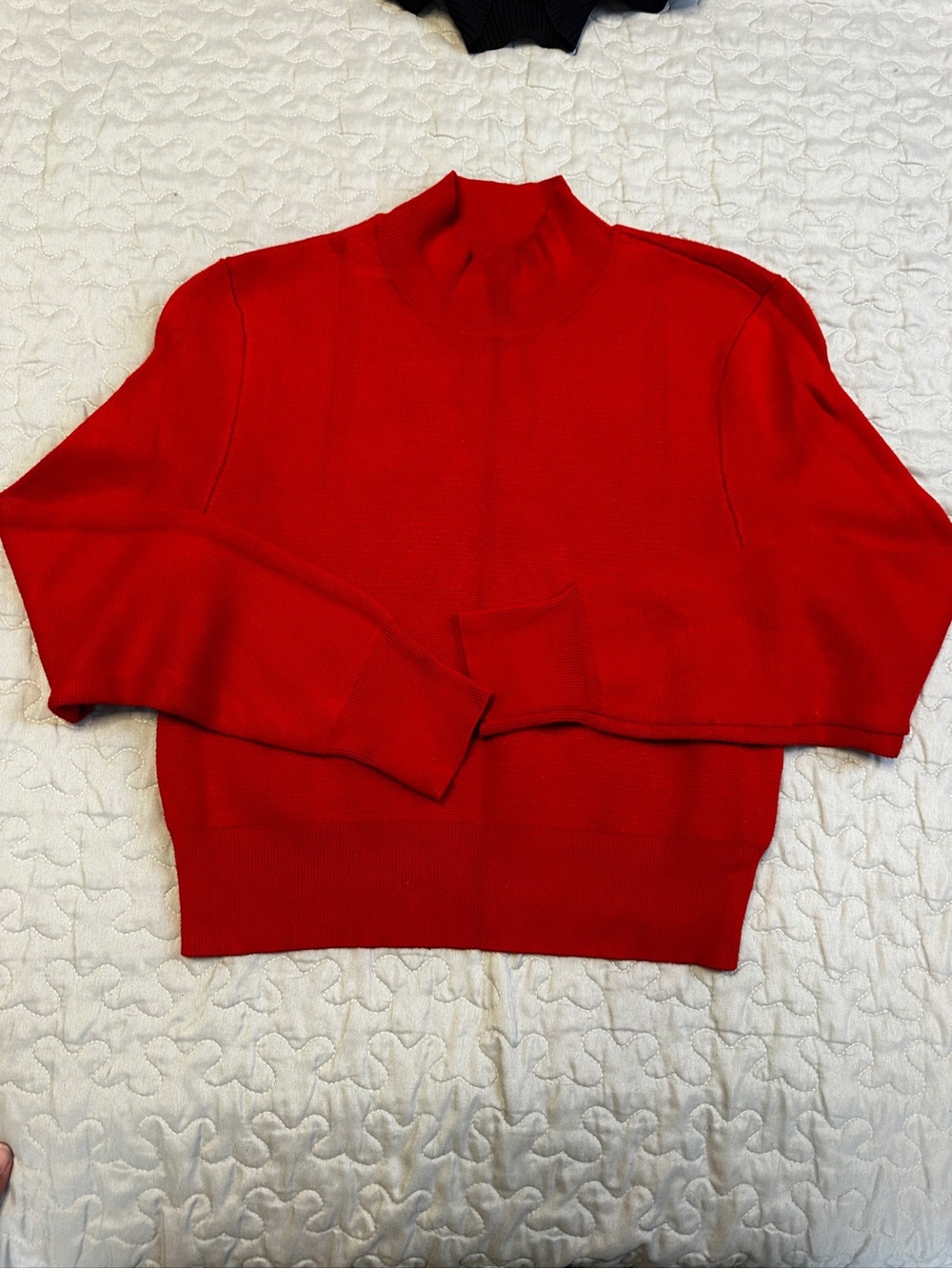 Red Cropped Mock Neck Women's Sweater